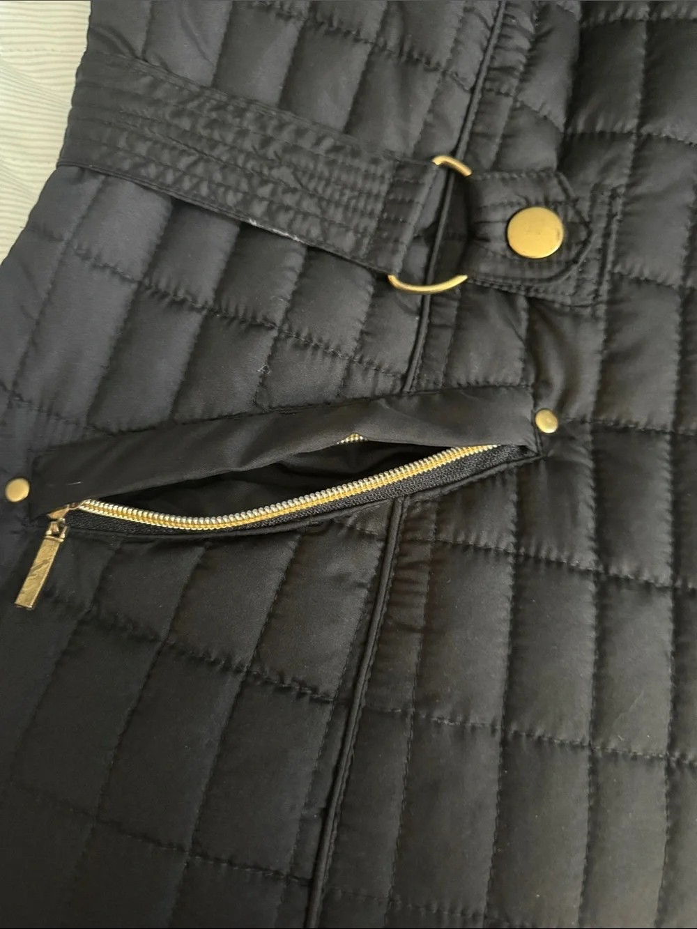 Avenue Quilted Black Vest with Gold Hardware